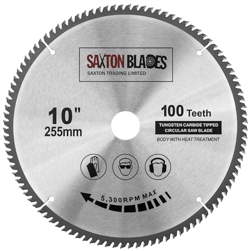 Image of Saxton TCT Circular Fine Cutting Wood Saw Blade 255mm x 30mm bore x 100T Compatible with Bosch Makita Dewalt