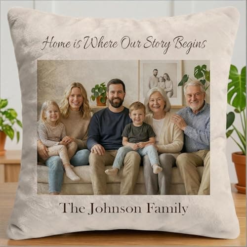 Image of Alienc Custom Velvet Cushion Cover with Photo & Text (Optional Insert) – Personalised Family Portrait Gift for Mum, Grandma – Pet & Human Picture Cushion Case – Daughter Birthday – 4 Sizes
