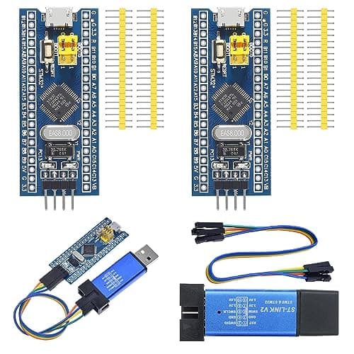 Image of ALMOCN 2PCS STM32F103C8T6 ARM STM32 Minimum System Development Board STM32F103C8T6 Core Learning Board + 1PCS V2 Emulator Downloader Programmer, Random Color