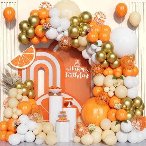 Image of Orange White Balloon Arch Kit, 130 Pcs Orange Apricot Gold Balloon Garland Latex Metallic Confetti Balloons for Girls Autumn Fall Party Birthday Baby Shower Wedding Anniversary Thanksgiving Decoration