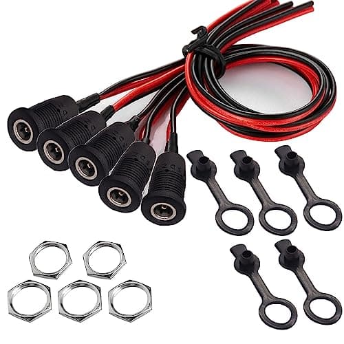 Image of RUNCCI-YUN 5Pcs 5.5 x 2.1 mm dc power jack socket Power Jack Cord Socket Threaded Female Mount Connector Adapter with Pre-soldered Wires and Waterproof