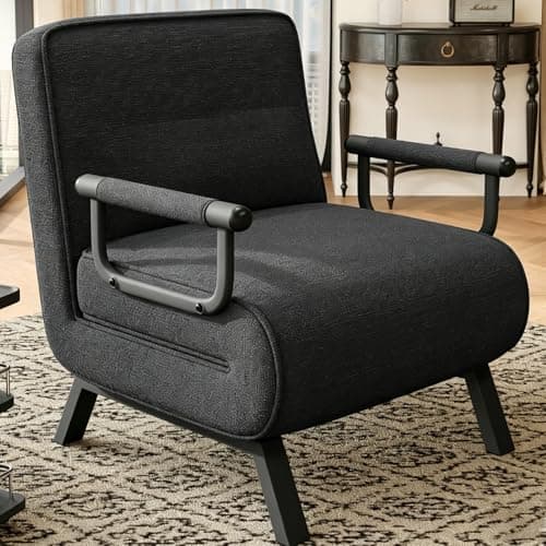 Image of Hawthyhome Folding Sofa Bed, 4-in-1 recliner, sofa bed with function, space-saving guest, recliner with adjustable backrest, 150 kg load capacity Metal frame & linen (Black, Single bed)