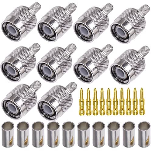 Image of TUOLNK TNC Male Plug Crimp Connector for RG58 RG142 Coaxial Cable - Solder Type 10 Pack