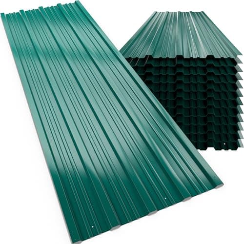 Image of GARDEBRUK® 12x Corrugated Metal Roofing Sheets for Garden Shed, Metal Sheds, Plastic Sheds & Greenhouse | 7m² Galvanised Roof Panels for Outdoor Storage, Bin Store & Bike Shed | Green 129x46cm