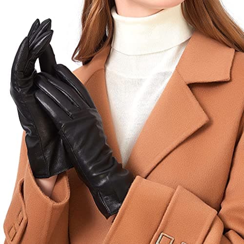 Image of ZLUXURQ Women’s Cold Weather Gloves in Black – Genuine SheepSkin Womens Leather Gloves Fleece Lined