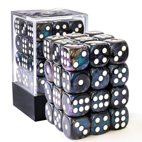 Image of Bescon Moonstone 12mm Semi Translucent Black D6 Dice with Blue Shimmery - 36 in Brick Box