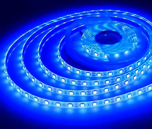 Image of iNextStation 5M Blue LED Strip Light, 12V SMD5050 Outdoor Waterproof Tape Light, 300LEDs High Bright LED Cuttable Lights for Bedroom TV Backlight Gaming Room Monitor Campervan Ambient Decor (No Plug)