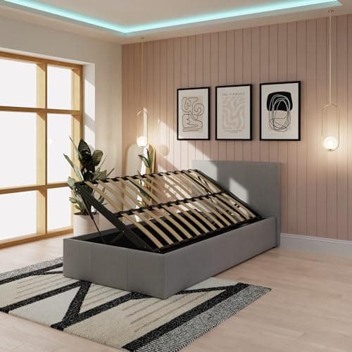 Image of 3ft Side Lift Ottoman Silver Grey Single Fabric Side Lift up Storage Bed