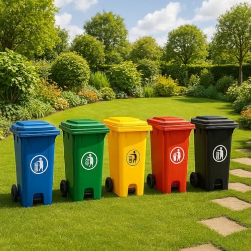 Image of DUAS Outdoor Wheelie Bin Trash Can Large 100L & 120L EN840 Certified Rubbish Waste Dustbin with Lid, Rubber Wheels, and Steel Axle – Durable for Home Workplace and Commercial Use (Pedal Yellow, 120L)
