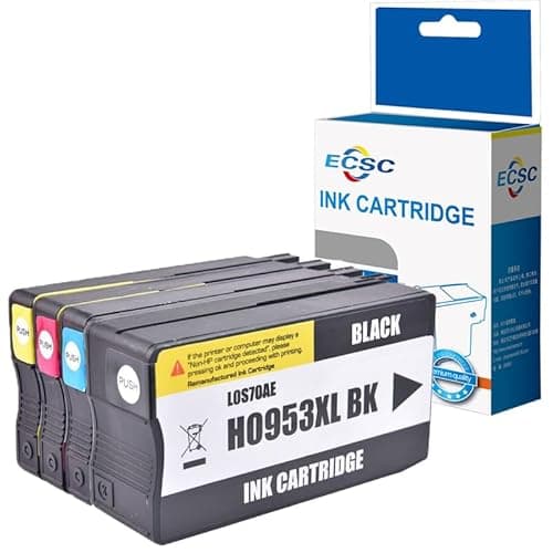 Image of ECSC Ink Cartridge 953XL For Printer, Compatible With HP OfficeJet Pro 7700 7720 7730 7740 WF 8200 8210 8216 8218 8710 8715 8718 8719 8720 8720 8725 8730 8740 Black Cyan Magenta Yellow (4-Pack)