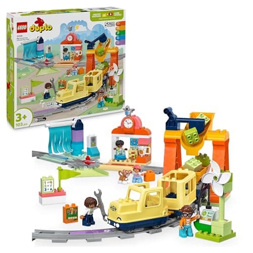 Image of LEGO DUPLO Big Interactive Community Train Set - Toddler Learning Toys for 3+ Year Old Boys & Girls - incl. a Push & Go Train Toy with Sounds and Lights, plus 16 Track Pieces & 4 Figures - 10428