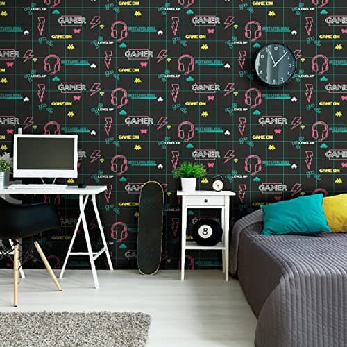 Image of Holden Gamer Wallpaper Retro Gaming Black/Neon Pink 13311