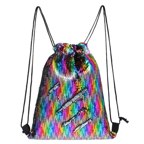 Image of Abeillo Drawstring Backpack Bag, Holographic Sequin Draw String Backpack Foldable Backpack Drawstring Bags for Gym, Sports, Swimming, Yoga