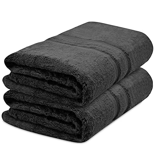 Image of Towelogy® Pack of 2 Hand Towels for Bathroom Oeko-Tex Certified Eco-friendly 100% Egyptian Cotton Zero Twist Super Soft & Absorbent Multipurpose Use 50 x 80 cm (Black Noir, 2)