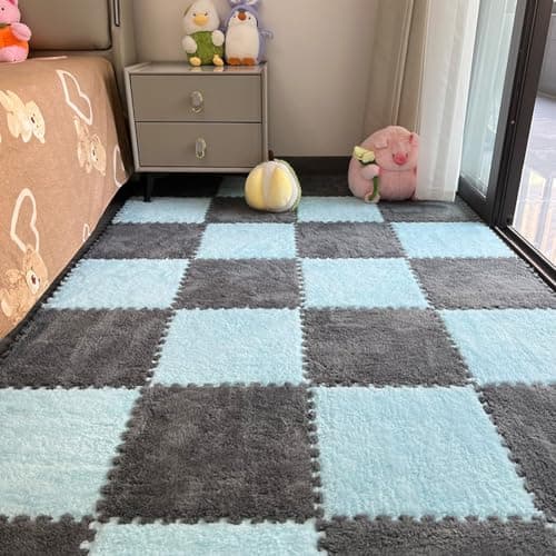 Image of 10Pcs Foam Play Mat 30x30cm Plush Square Interlocking EVA Foam Floor Tiles,Anti-Slip Play Area Rug Living Room Bedroom Gym Floor Protector (Blue Grey,1cm Thick)