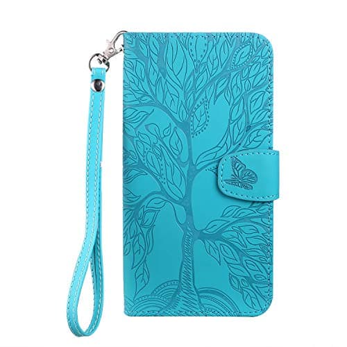 Image of Norn for Samsung Galaxy S8 Phone Case,Tree of Life Embossed Folio Flip PU leather wallet case,with stand function,Magnetic Closure,shokproof Protective Cover Case with Card Slots pcs Wrist Strap,Blue