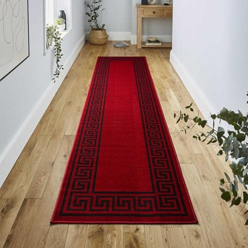Image of renoazul® Carpet Runners for Hallways Non-Slip Long & Wide Heavy-Duty Plain | 80 x 300 cm Super Absorbent Indoor Stair Carpet and Kitchen Anti-slip Floor Mats - Greeky Rug - Red & Black