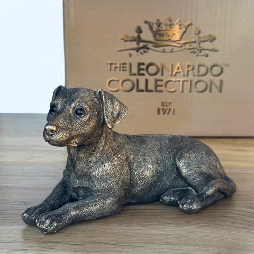 Image of Animal Crackers Laying Jack Russell Terrier Dog figurine from the Leonardo Reflections Bronzed range, gift boxed