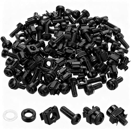 Image of 260 Pcs/130 Set Rack Mount Cage Nuts and Screws Kit, M6x20mm Server Rack Screws and Cage Nuts, Mount Server Cabinets Bolts and Washers for Audio Shelves Cabinets (Black)