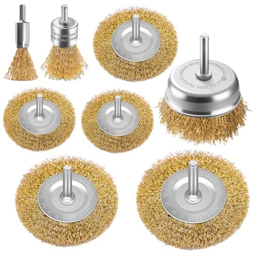 Image of Wire Wheel Cup Brush Drills Set 8 pcs,Brass Coated Wire Brush Wheel Cup Brush Metal Brushes for Drill 1/4 Inch Shank for Cleaning Rust, Flakes and Abrasives Drill Attachment