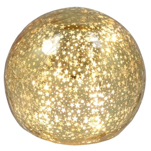 Image of Shudehill Giftware LED Crackle Glass Bauble Collection Light Up Christmas Decorations Assorted Sizes Gold and Silver (Gold Ball Height 8.5x Width 10x Depth 10cm)