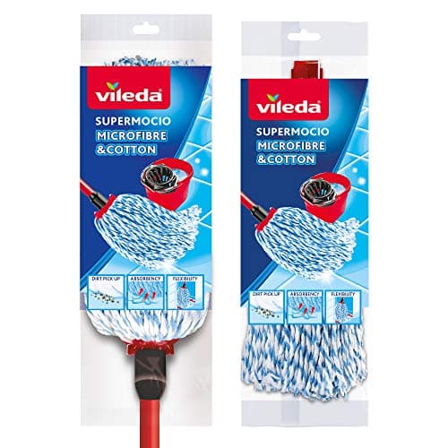 Image of Vileda SuperMocio Microfibre and Cotton Mop with Extra Refill, Red