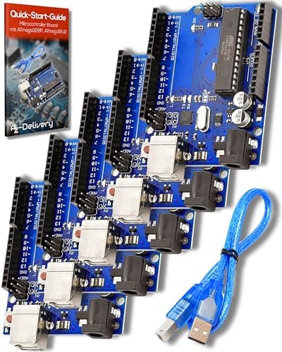 Image of AZDelivery 5 x Compatible with ATmega328P Compatible with ATmega16U2 8-bit Microcontroller Board including E-book!