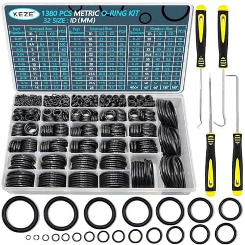 Image of KEZE 32 Size 1380 Pcs Metric Rubber O Rings Assortment Kit with 4 Pieces O Rings Remover Tools Set for Assorted Tap Plumbing Automotive Repair Air or Gas Sealing ID 3mm-50mm