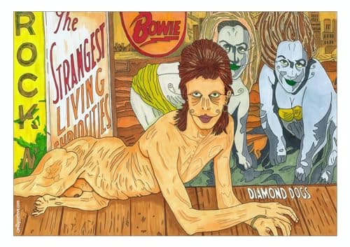 Image of Bowie Diamond Dogs artwork jigsaw puzzle, 120 pieces, cardboard puzzle with pearlescent glossy finish. A fun gift for fans! Size A4