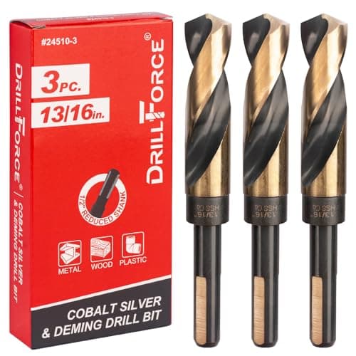 Image of VALYRIANTOOL 3PCS 13/16 in. x 6 in. Fractional Cobalt Silver and Deming Drill Bits HSSCO High Speed Steel M35 S&D Twist Drill Bits for Stainless Steel 1/2" Reduced Shank 6" OAL 135-Degree Split Point
