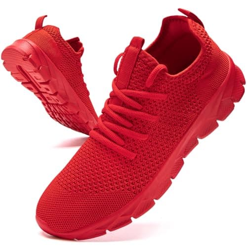 Image of Oltyutc Mens Trainers Running Walking Mesh Shoes Lightweight Comfortable Sneakers Outdoor Sports Footwear Athletic Red Size 8 UK(Label Size:42)