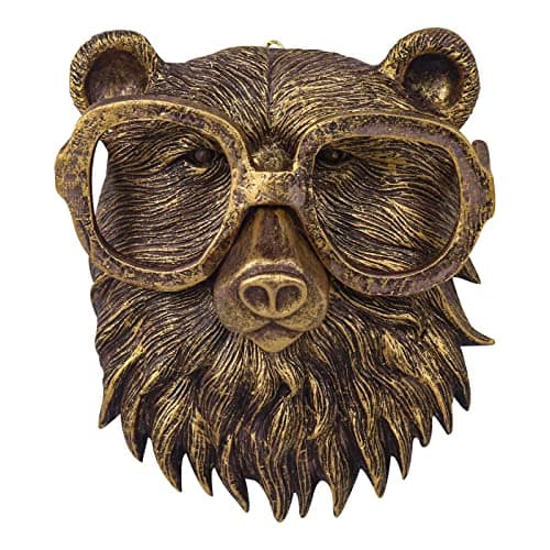 Image of 3D Bear Head Wall Mount Ornament, Animal Heads for Wall Art Hanging Sculptures, Small Metal Wall Resin Art Wall Decor Ornament Waterproof Bronzed Resin Decorations for Home (Bear)