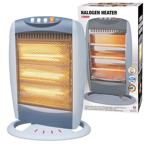 Image of 1200W Halogen Heater - Instant Heat With 3 Settings | Ideal For Winter - Home, Office, Living Room, Caravan, Garages | Warm Oscillating Function Watt 3 Bars, Free Standing, Resistant Base & Compact