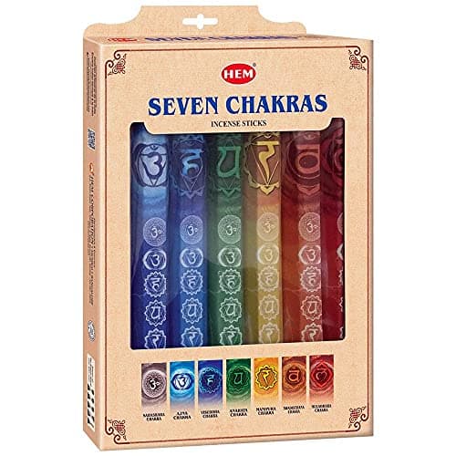 Image of Rushant HEM Seven Chakra Incense Sticks with Wooden Holder, 7 Packs, 35 Sticks Total, Chakra Fragrance Set for Meditation, Yoga, Relaxation, Healing & Positivity