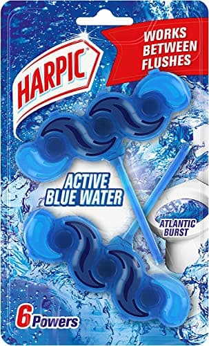 Image of Harpic Active Fresh Toilet Rim Block Twin Pack, Atlantic Fresh, Pack of 1, Anti-Limescale, Dirt Remover, Lasts up to 10 weeks and up to 500 flushes, Toilet Cleaner, Toilet Freshener