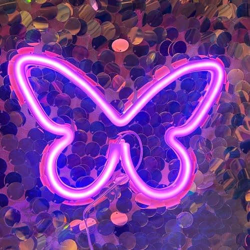 Image of DAKABUKA Butterfly Neon Light LED Sign for Room Decor USB or 3-AA Battery Powered Signs for Girl Wall Decor Party Valentines' Day Christmas Living Room Kids Wedding Decoration(Pink)