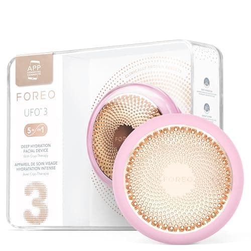 Image of FOREO UFO 3-5-in-1 Full Facial LED Mask Treatment - Deep Moisturiser - Anti Aging Face Mask Beauty - Thermotherapy - Cryotherapy - Face Massager - Pearl Pink