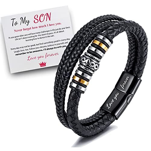 Image of XKNTETU To My Son Braided Leather Bracelet I Will Always Be With You Men Double Row Magnetic Closure Personalized Bracelets Mens Leather Rope Bracelet (1Pcs)