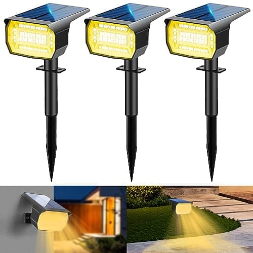 Image of LOTMOS 3Pcs Solar Spot Lights Outdoor Garden 72 LED 3 Modes IP67 Waterproof Landscape Spotlights, Auto ON/Off Dusk Till Dawn Uplighters for Garden, Yard, Driveway, Pathway