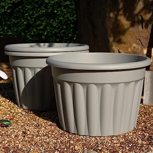 Image of Wham Vista 3 x 60cm Round Plastic Garden Planters | 100% Recycled Plastic | Weather Resistant & Lightweight | Indoor & Outdoor Use | Drainage in UK - Upcycle Grey