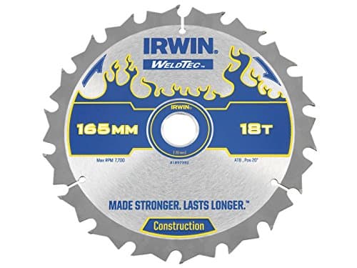Image of IRWIN IRW1897392 165 x 20mm 18-Teeth Weldtec Cordless Circular Saw Blade with ATB Tooth Grind