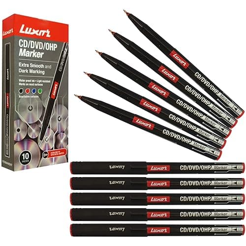 Image of Luxor Permanent Marker Pens, RED, Extra Fine Tip, Pack of 10, CD/DVD/OHP Smooth Surface Markers, Waterproof Ink, Mark Write Draw, iZOFAX Black Ball Pen