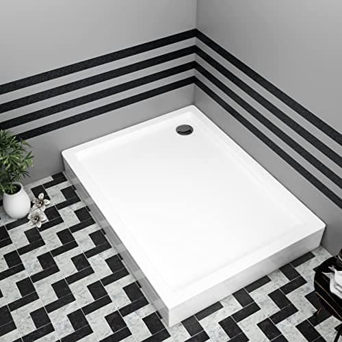 Image of Bathroom Rectangular 900 x 760mm Shower Tray with Riser Kit Plinth for Shower Enclosure Gloss White Slimline