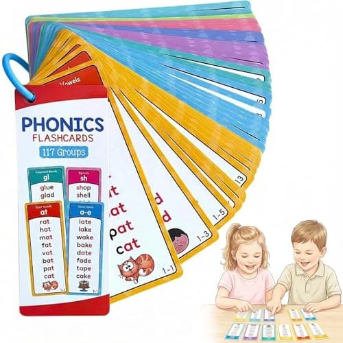 Image of PORUPAEL 60Pcs Phonics Flash Cards - 1000 Sight Words Double-Sided Learning Cards with Ring, Natural Spelling Word Building Flash Cards for Toddlers Kids Age 3-8, Home Classroom Educational Games