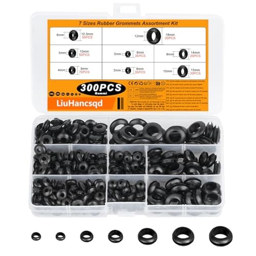 Image of 300 Pcs Rubber Grommets Kit, Electrical Cable Holes Grommets, Black Blanking Grommet, 7 Sizes Rubber Hole Plugs, Conductor Wiring Gasket Ring Grommet Assortment Kit for Protecting Wire Cable Plugs