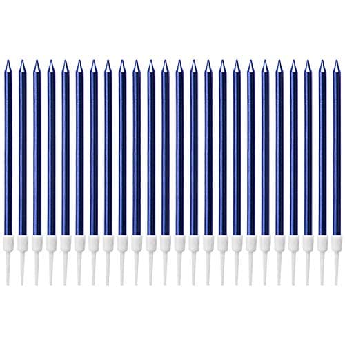 Image of LUTER Metallic Candle Long Blue Candle Birthday Candles with Holder Cake Candles for Wedding Birthday Party Decoration (24 Pieces)