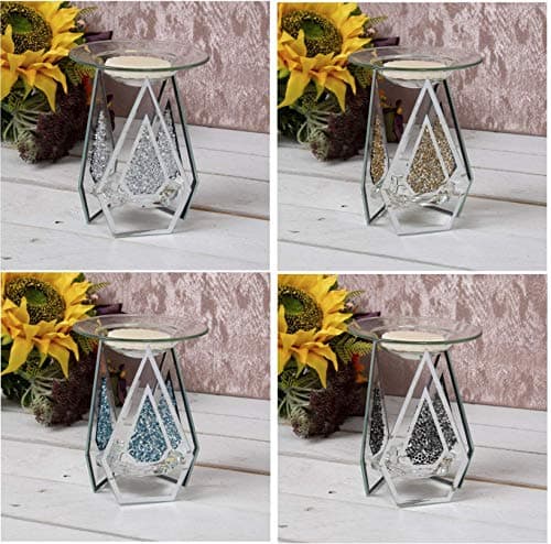 Image of L&P Diamond Shaped Glass Glittering Yankee Compatible Tart/Fragrance Essential Oil Burner Wax Melt Tea Light Candle Holder (Gold)