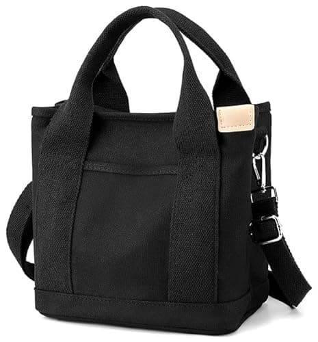 Image of Halemet Small Tote Bag with Zipper Tote Bag for Women Canvas Crossbody Bag Shoulder Bag Satchel Hobo Bag Messenger Bag 2023, Black, S