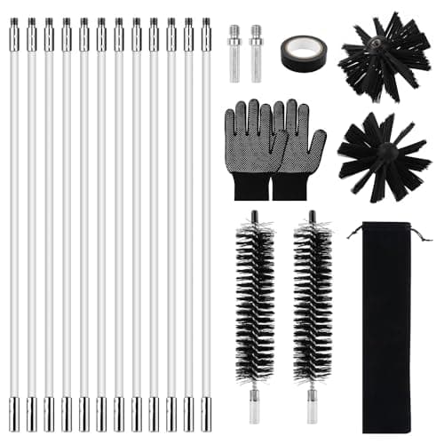 Image of RNPKZ Chimney Sweep kit, 21Pcs Chimney Cleaning Brush Kit with 12 Flexible Rods, 2 Brush Heads, 2 Dryer Lint Brush & Accessories, Duct Vent Cleaning Set for Chimney Hood Ducts Dryer Vents Sewage Pipe