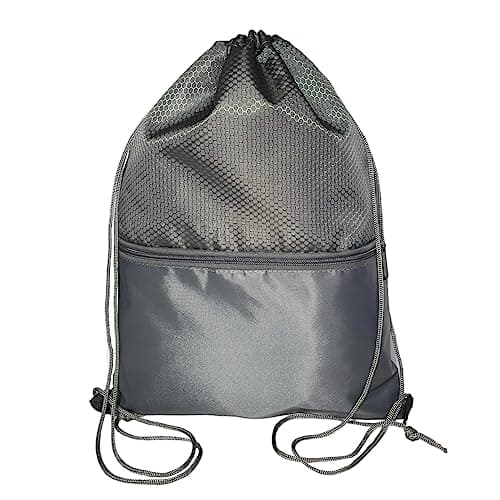 Image of WESTEND CHOICE Drawstring Bag Rucksack Gym School PE Bag Swimming Sports Kids Adults Backpack Drawstring bag with zip pocket Travel bag (Dark grey)
